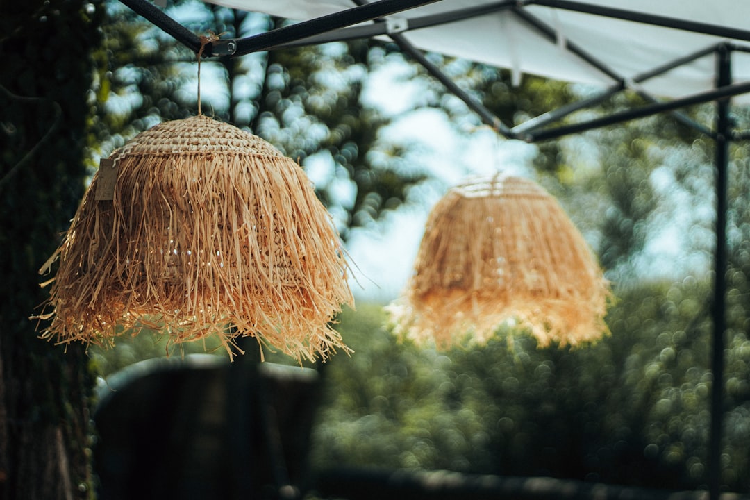 Photo Wicker garden outdoor pendant light